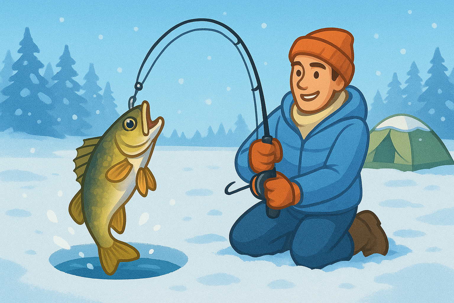 Fisher catching a fish